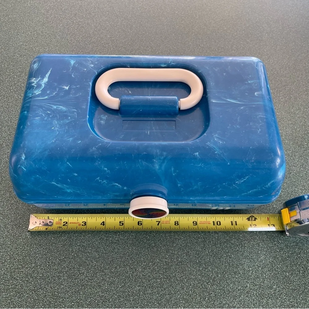 Vtg Inspired Caboodles Blue Marble Makeup Storage Mirror